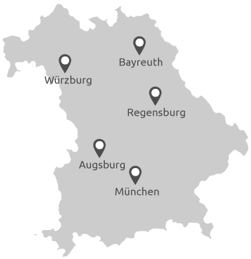 Karte von Bayern | Für diese Städte können Sie Stellenanzeigen aufgeben